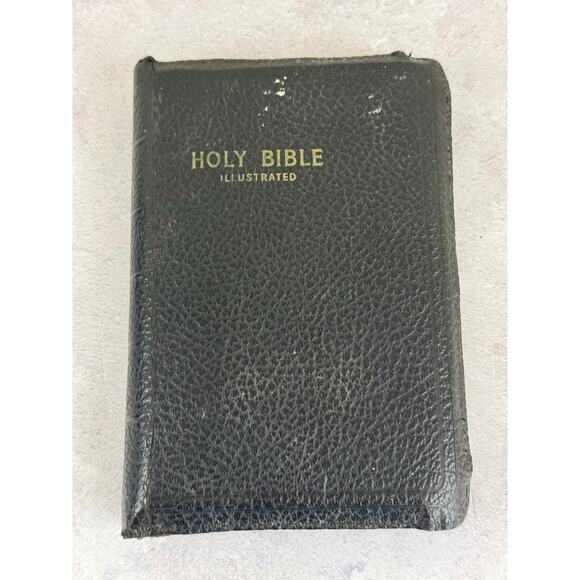 KJV Holy Bible Illustrated ZIP UP Leather Gold CROSS World Publishing - Vintage - Picture 1 of 10
